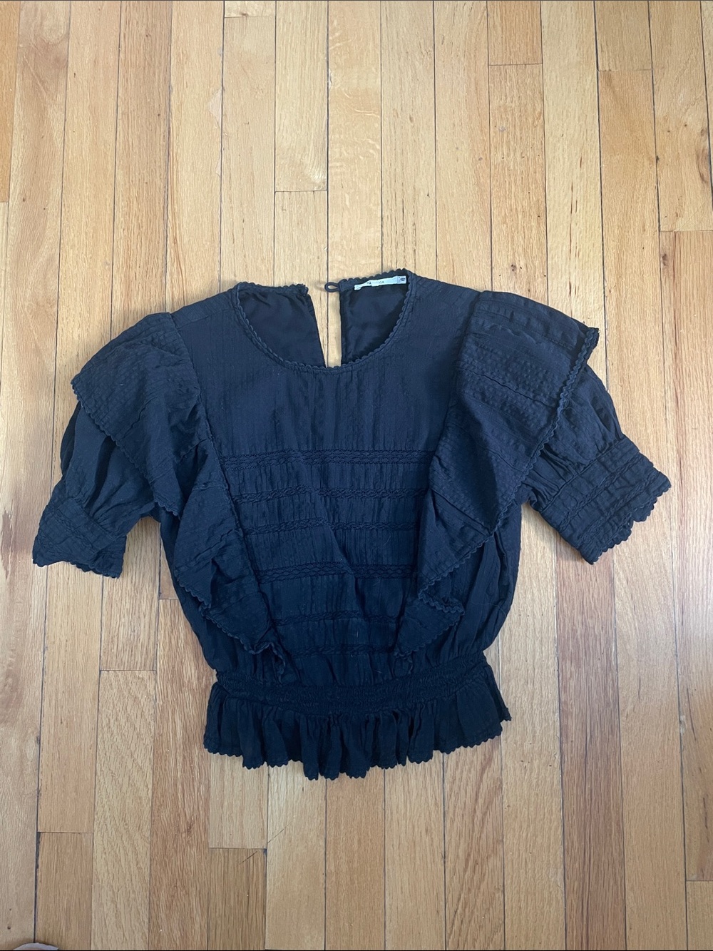 Tularosa Black Ruffle Sleeve Smocked Blouse